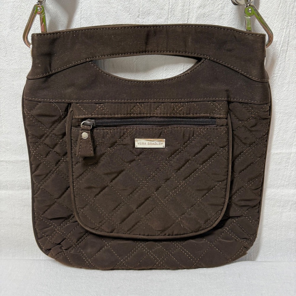 Vera Bradley Quilted Crossbody Shoulder Bag Brown Solid Adjustable Strap Handle